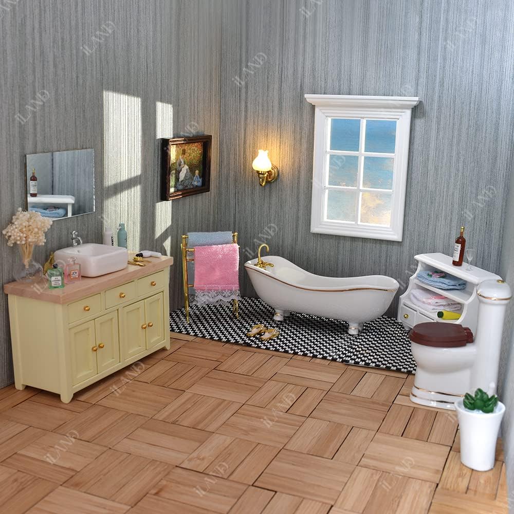 1:12 Scale Bamboo Flooring Miniature Dollhouse Wooden Floor Boards Rectangular 48Pcs