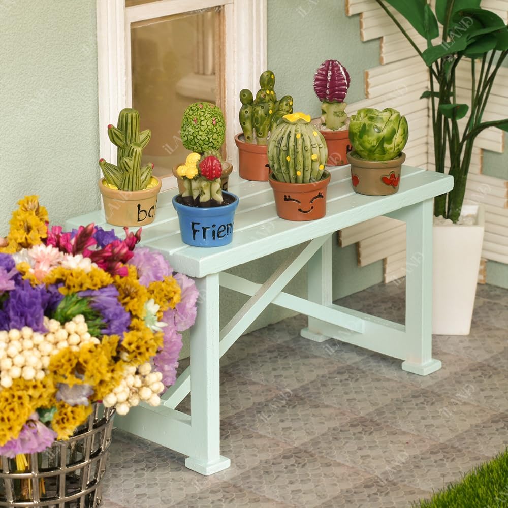 1:12 Scale Miniature Dollhouse Table With Succulent Plants 8Pcs Set For Fairy Garden And Elf On The Shelf Miniature Dollhouse Accessories And Furniture