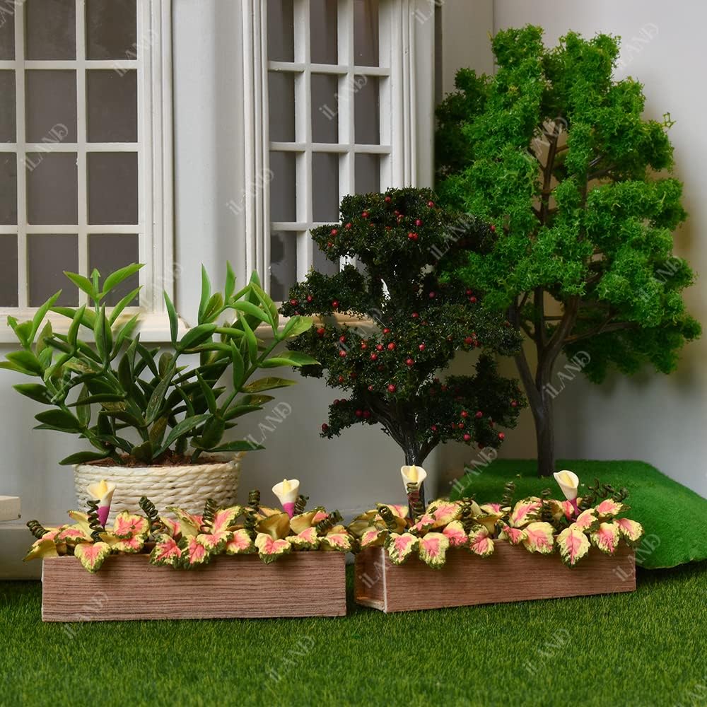 1:12 Scale Miniature Dollhouse Plants Accessories 2 Pcs Caladium Miniature Plants