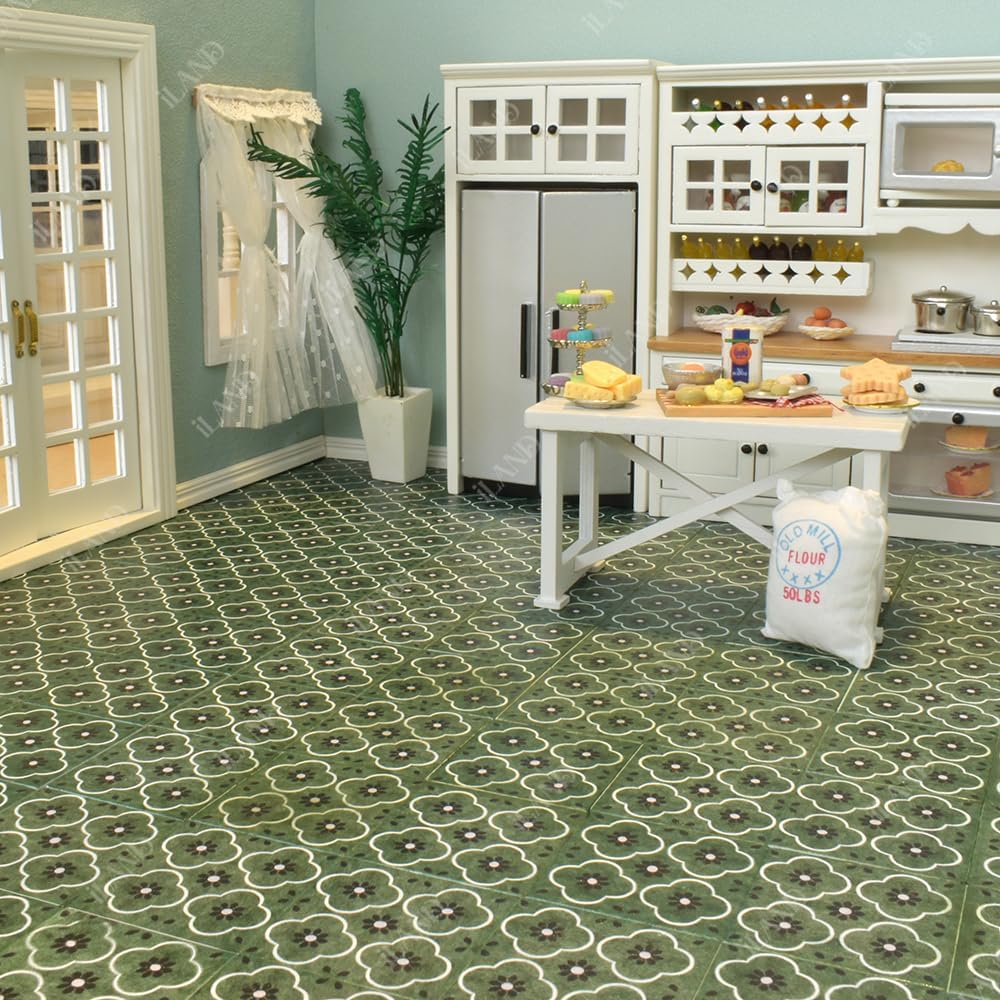 1:12 Scale 1:6 Scale Miniature Dollhouse Floor Tiles Double Sided 30PCS French Green Floral Colorful Terrazzo Miniature Furniture Accessories