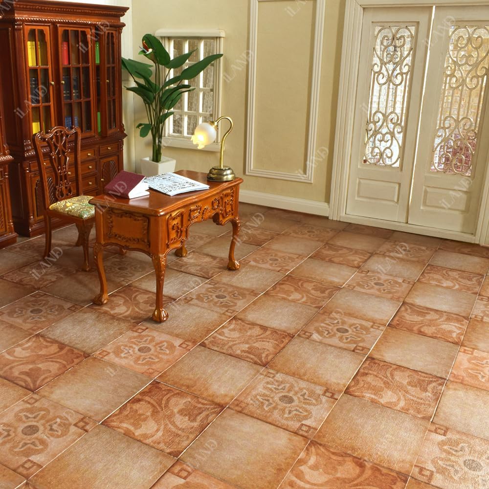 1:12 Scale 1:6 Scale Miniature Dollhouse Floor Tiles Double Sided 30Pcs Classical Inlays Brown Marbling Miniature Furniture Accessories