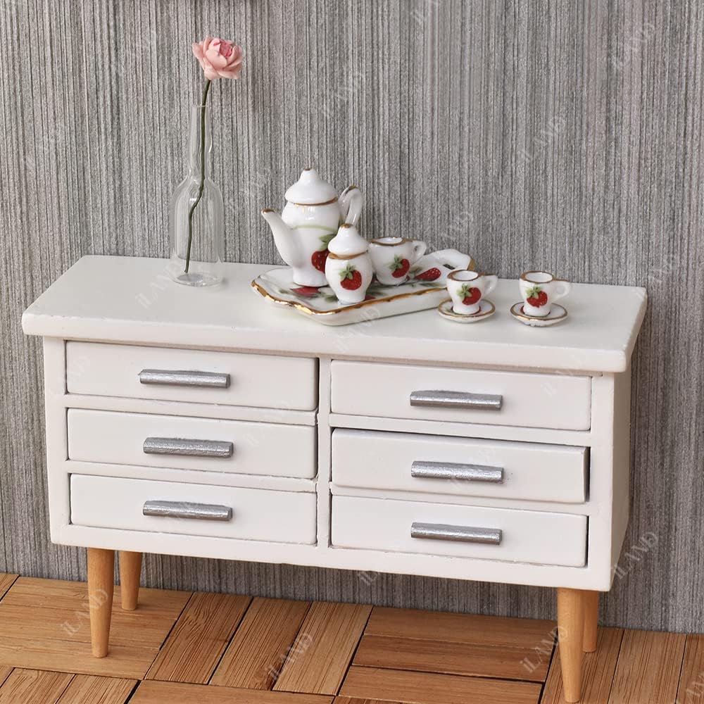 1:12 Scale Wooden Dining Room Dollhouse Furniture Miniature Table Chair Cabinet Set Modern Miniature Dollhouse Accessories
