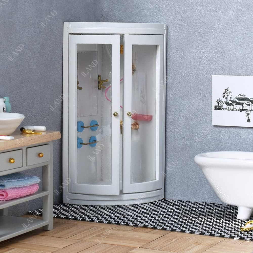 1:12 Scale Modern Bathroom Set Miniature Dollhouse Furniture With Ceramic Toilet Bathtub Wooden Cabinet Sink Accessories