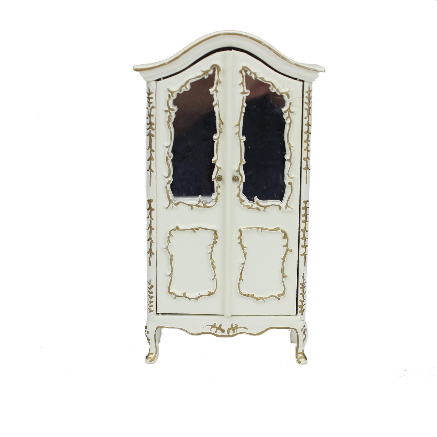 Armario de madera para casa de muñecas, hecho a mano, a escala 1:12 con detalles dorados - Muebles de boutique en miniatura