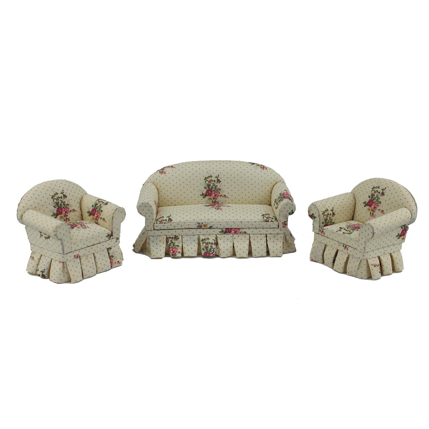 Sofá de salón para casa de muñecas a escala 1:12: muebles en miniatura de tela floral para decoración DIY