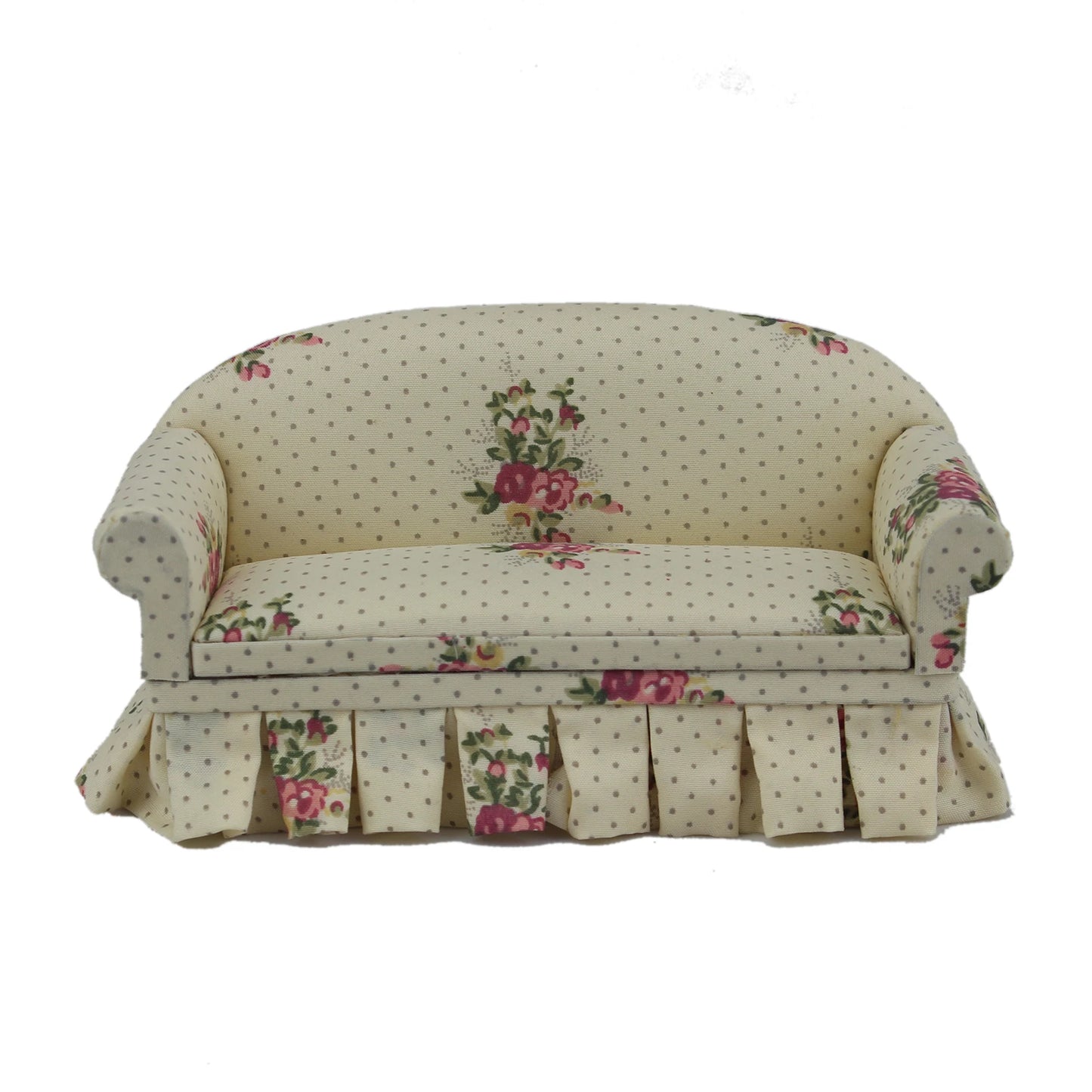 Sofá de salón para casa de muñecas a escala 1:12: muebles en miniatura de tela floral para decoración DIY