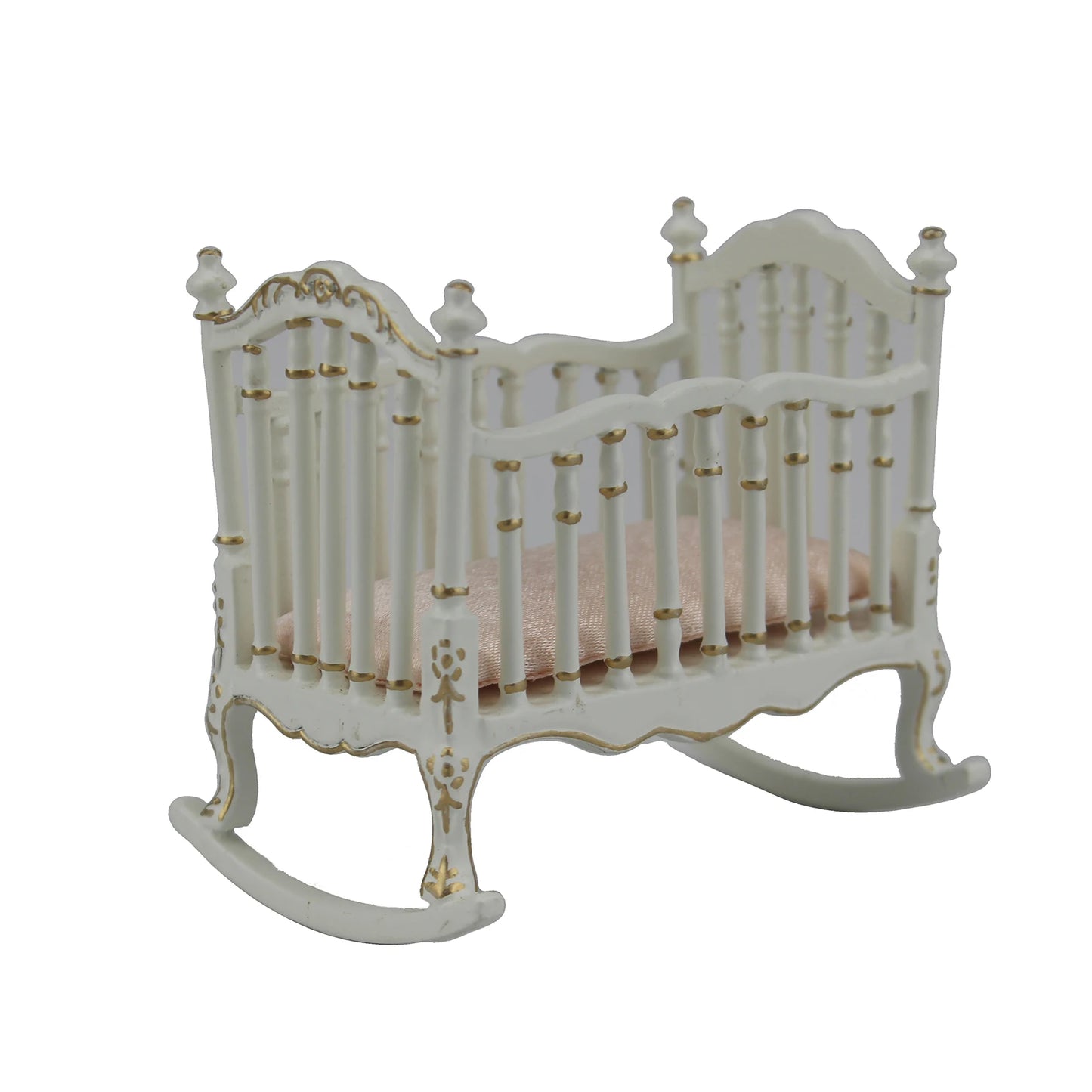 Cuna de madera blanca a escala 1:12 para muebles y accesorios de casa de muñecas