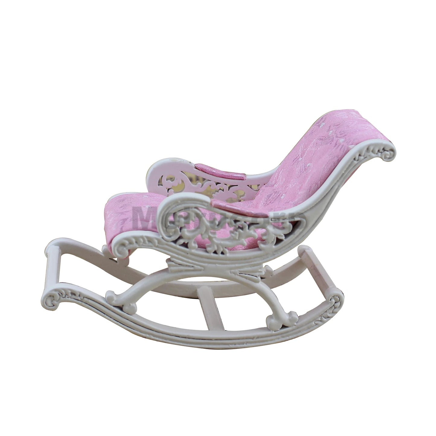 Mecedora de tela rosa hecha a mano para casa de muñecas en miniatura a escala 1:12