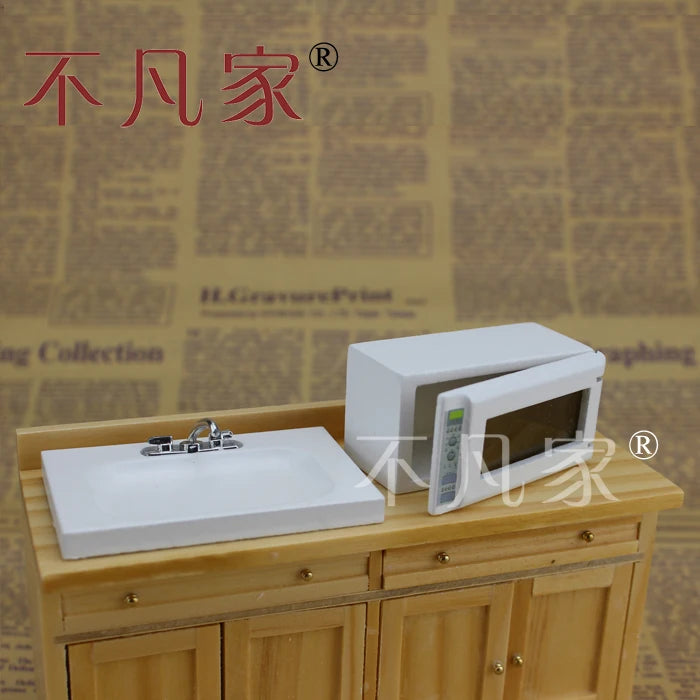 Ensemble de cuisine miniature à l'échelle 1:12 avec plan de travail, réfrigérateur, four à micro-ondes, pour maison de poupée