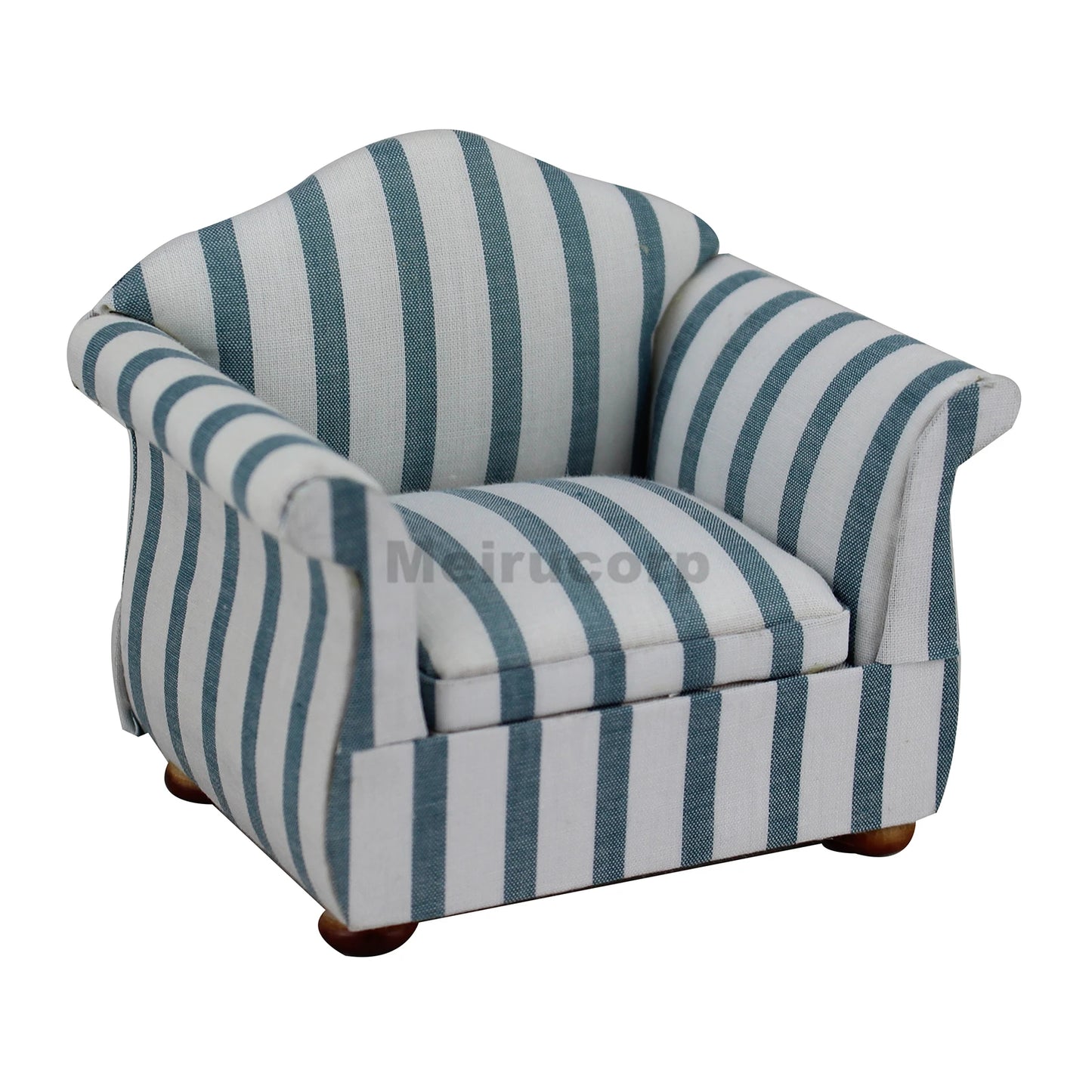 Conjunto de muebles para casa de muñecas a escala 1:12: sofá y sillón a rayas, accesorios para sala de estar (3 piezas)