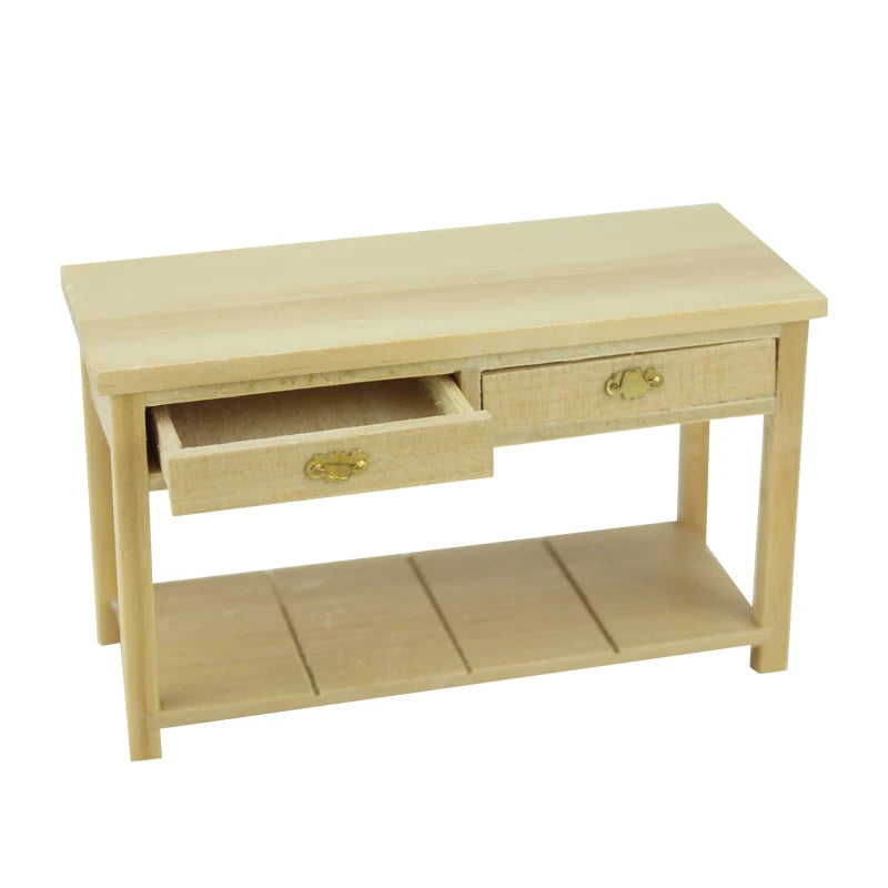 Escritorio de madera en miniatura a escala 1:12, muebles para casa de muñecas, sala de estar y sala de juegos.