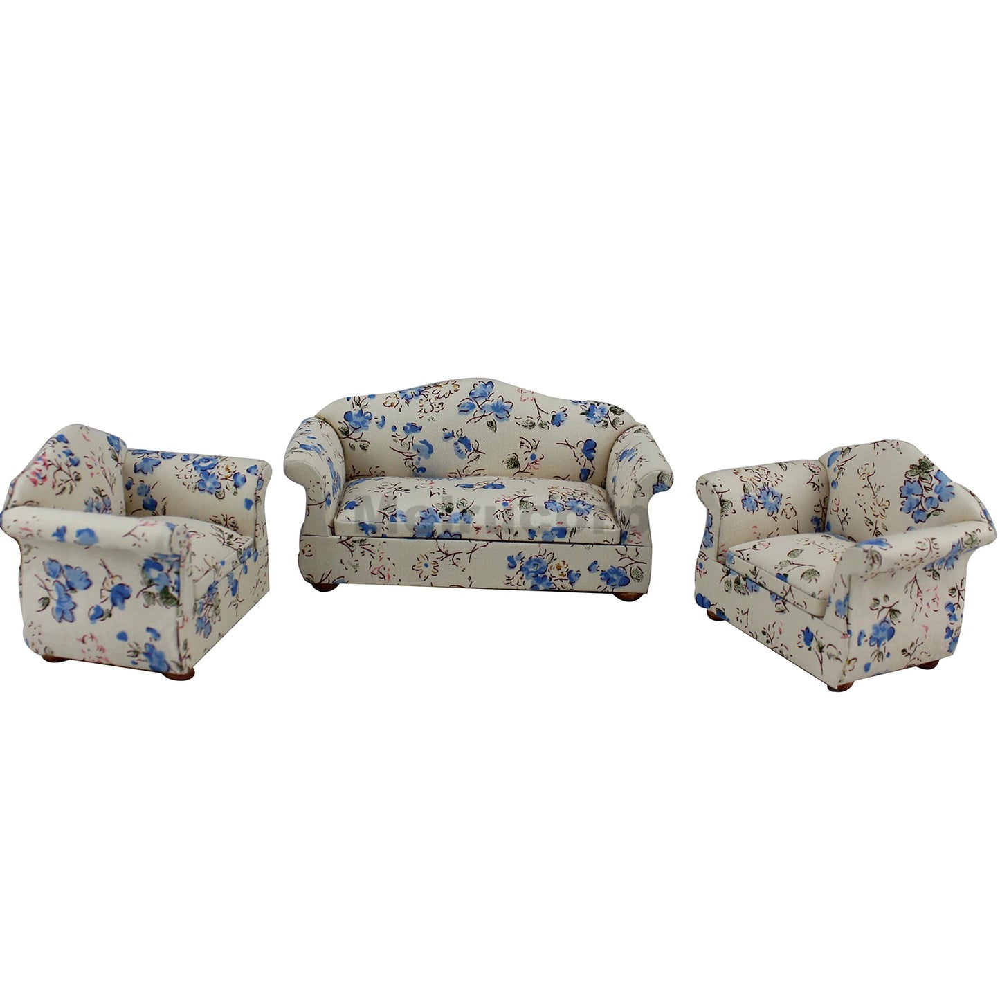 Muebles de sala de estar para casa de muñecas a escala 1:12: sofá y sillas en miniatura (juego de 3 piezas)