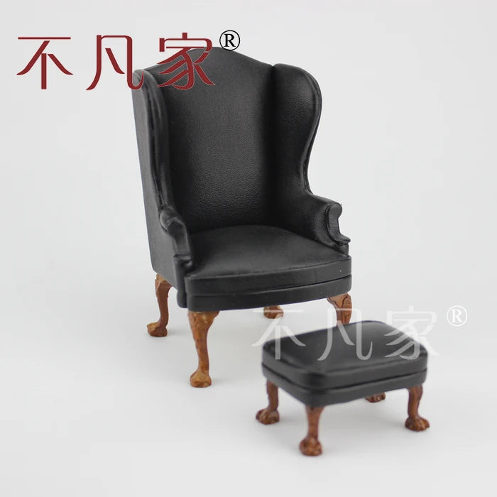 Ensemble de chaises miniatures sculptées à la main en PU noir à l'échelle 1:12 pour meubles miniatures de maison de poupée