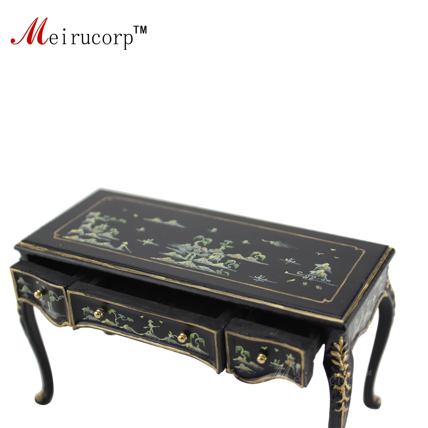 Conjunto de muebles para casa de muñecas en miniatura a escala 1:12: Escritorio y silla con paisaje pintados a mano