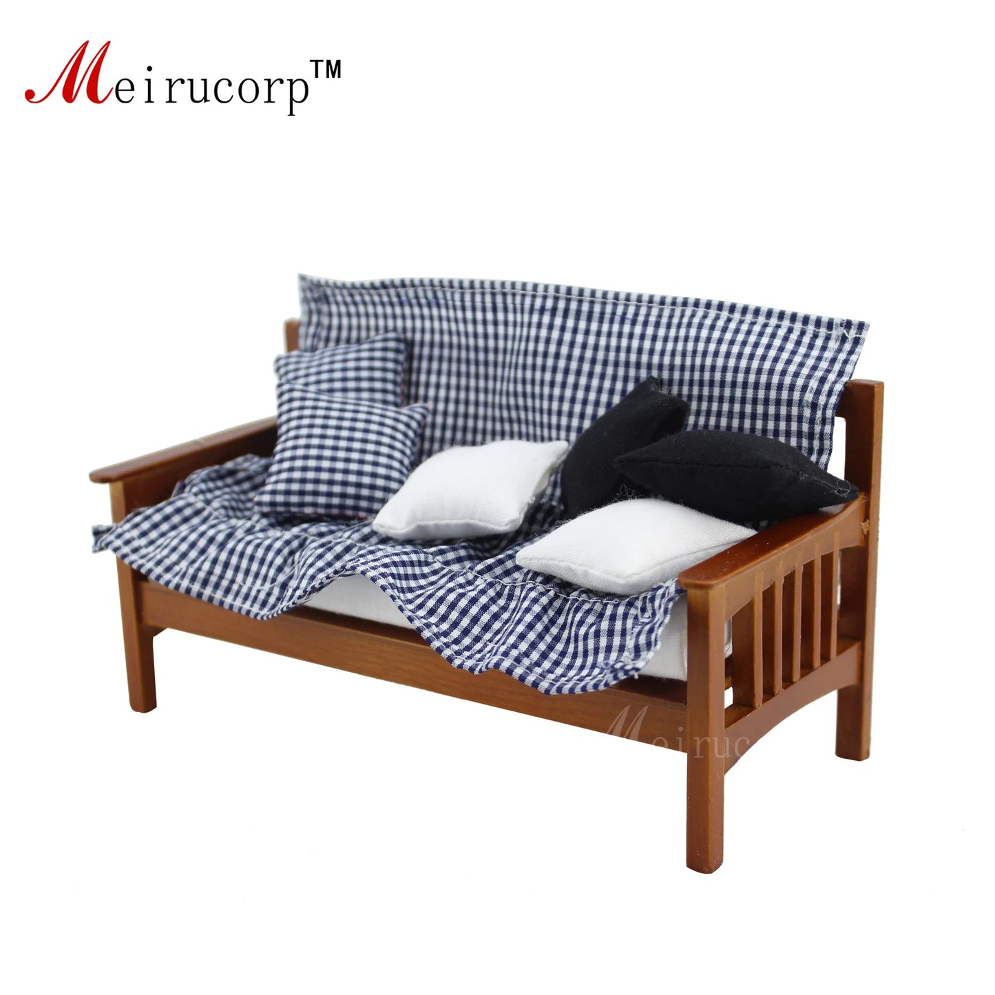 Sofá de madera en miniatura de tres plazas a escala 1:12, montaje manual, muebles para casa de muñecas, decoración para sala de estar