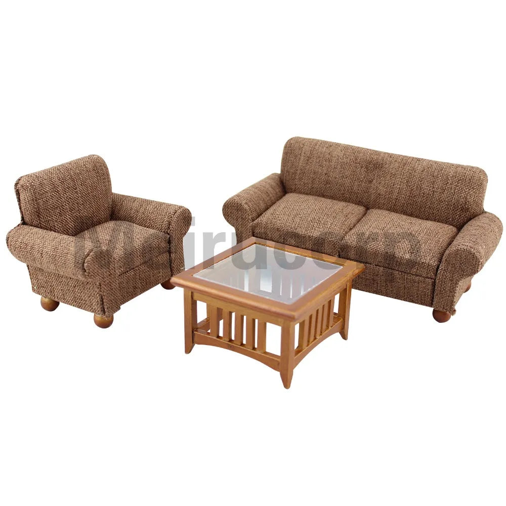Conjunto de muebles de sala de estar para casa de muñecas a escala 1:12: Colección de 3 piezas de sofá y sillas de tela