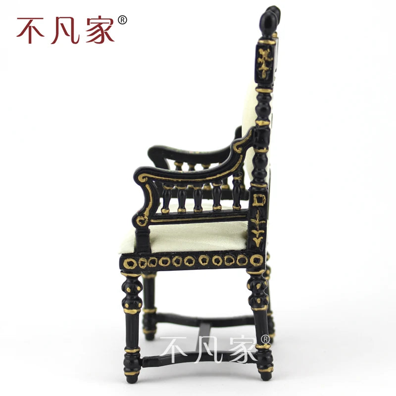 Silla miniatura a escala 1:12, pintada a mano en negro, mueble para casa de muñecas, decoración para sala de estar