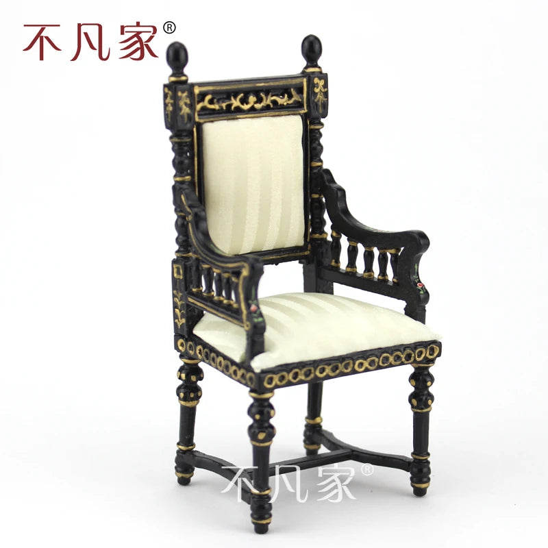 Silla miniatura a escala 1:12, pintada a mano en negro, mueble para casa de muñecas, decoración para sala de estar