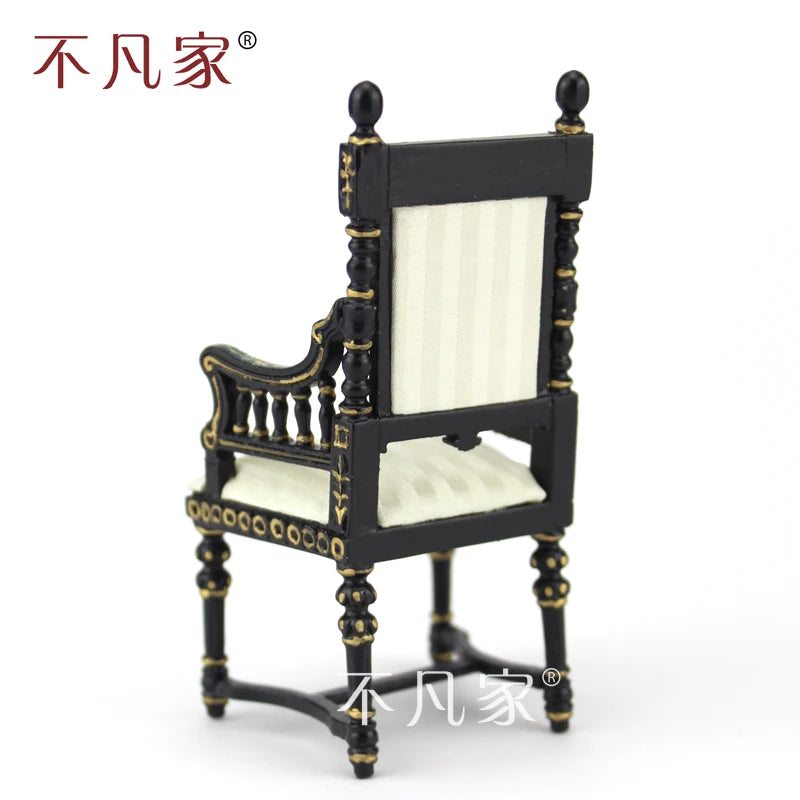 Silla miniatura a escala 1:12, pintada a mano en negro, mueble para casa de muñecas, decoración para sala de estar