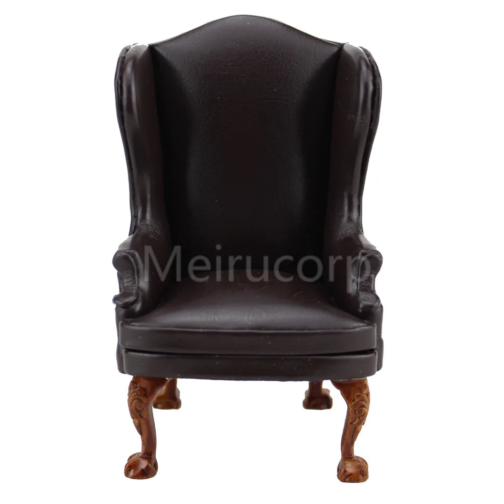 Juego de 3 sillones otomanos de cuero marrón en miniatura a escala 1:12, muebles para casa de muñecas, decoración para sala de estar