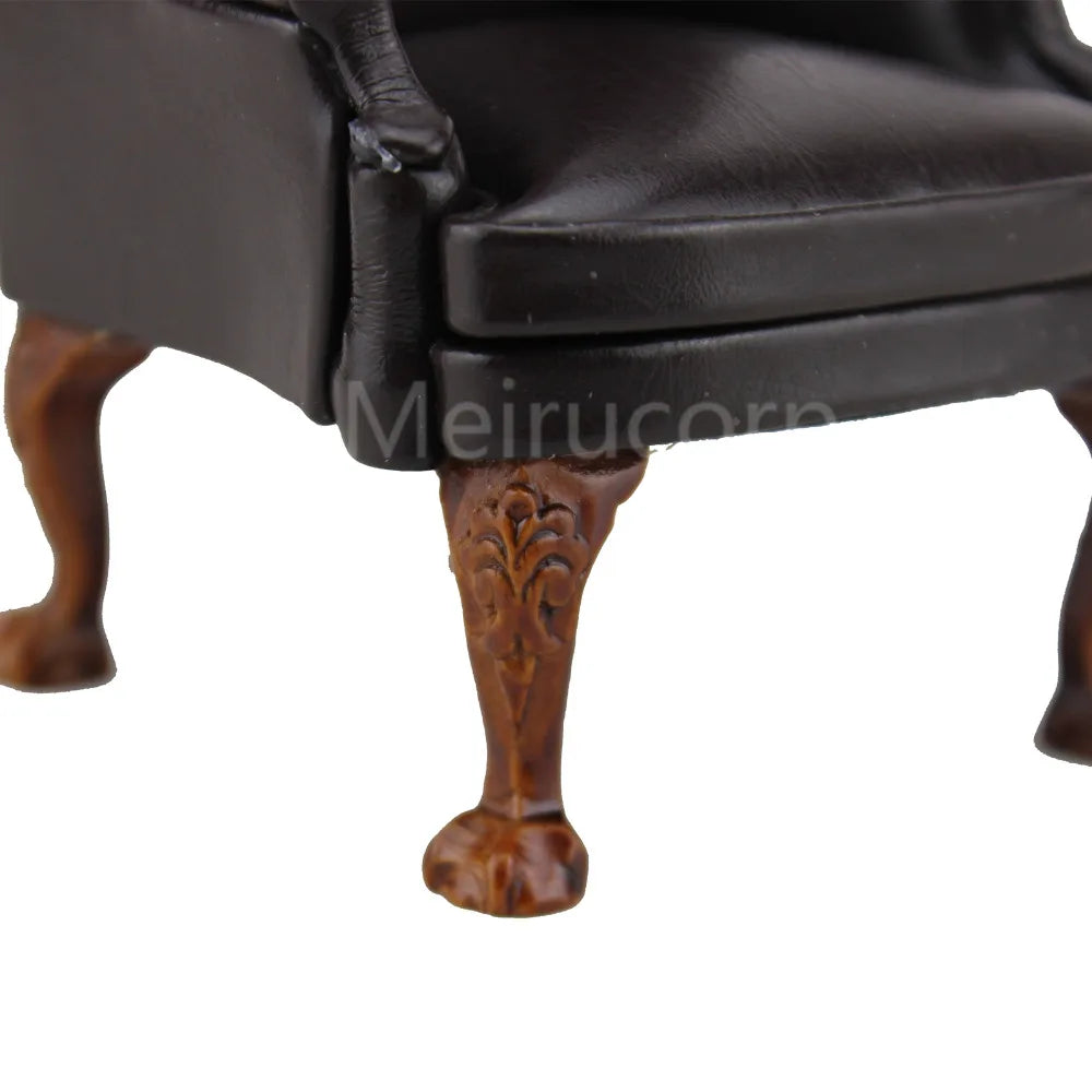 Juego de 3 sillones otomanos de cuero marrón en miniatura a escala 1:12, muebles para casa de muñecas, decoración para sala de estar