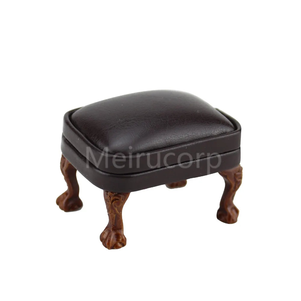 Juego de 3 sillones otomanos de cuero marrón en miniatura a escala 1:12, muebles para casa de muñecas, decoración para sala de estar