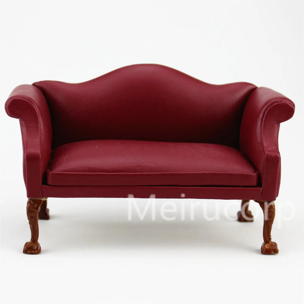 Conjunto de sofá, silla y otomana en miniatura a escala 1:12, muebles Rexine hechos a mano para la sala de estar de la casa de muñecas.