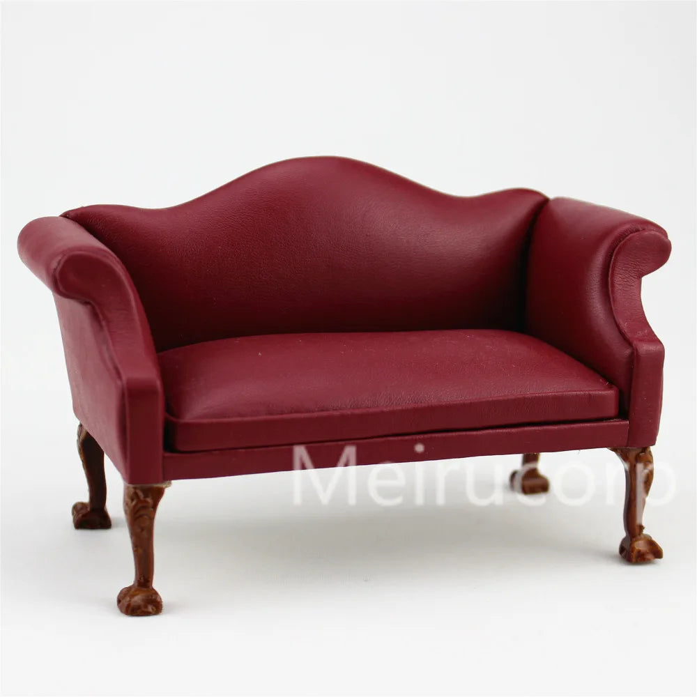 Conjunto de sofá, silla y otomana en miniatura a escala 1:12, muebles Rexine hechos a mano para la sala de estar de la casa de muñecas.