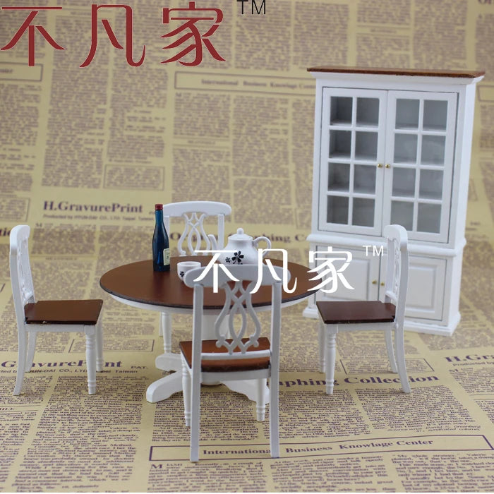 Juego de muebles de cocina para casa de muñecas en miniatura de madera tallada a mano a escala 1:12