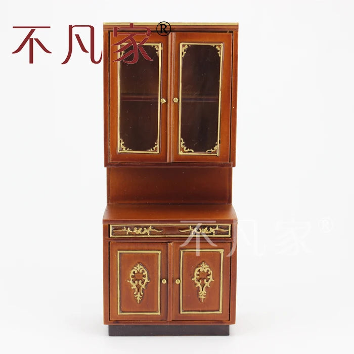 Juego de gabinetes de cocina en miniatura a escala 1:12, muebles de casa de muñecas de madera tallada a mano para sala de estar y sala de juegos.