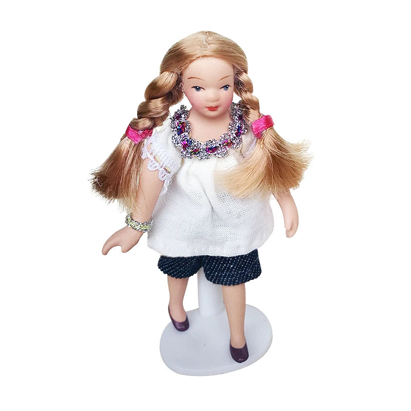 1:12 Scale Dollhouse Miniature Dolls With Display Stand For Doll House Accessories Mini Toys For Girls Boys