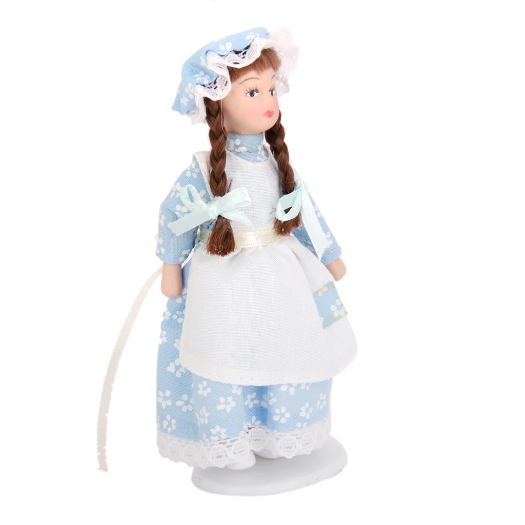 1:12 Scale Dollhouse Miniature Dolls With Display Stand For Doll House Accessories Mini Toys For Girls Boys