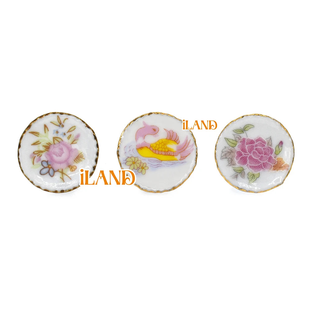 1:12 Scale Miniature Dollhouse Accessories Display Plates Vase With Flower Designs Desk Clock For Doll House