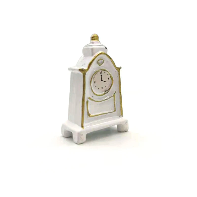 1:12 Scale Miniature Dollhouse Accessories Display Plates Vase With Flower Designs Desk Clock For Doll House