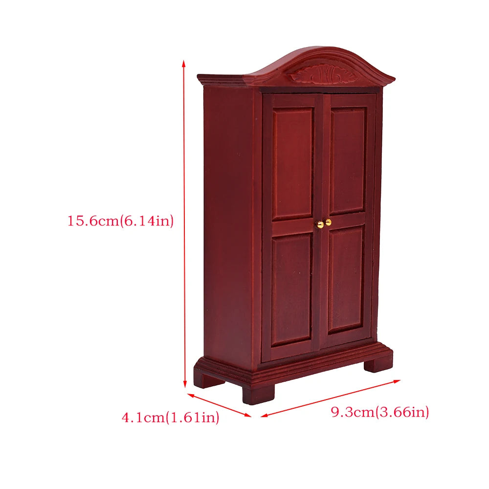 1:12 Scale Miniature Wooden Cabinet Dresser Mirror Bed Chair Dollhouse Furniture Set For Bedroom Decoration