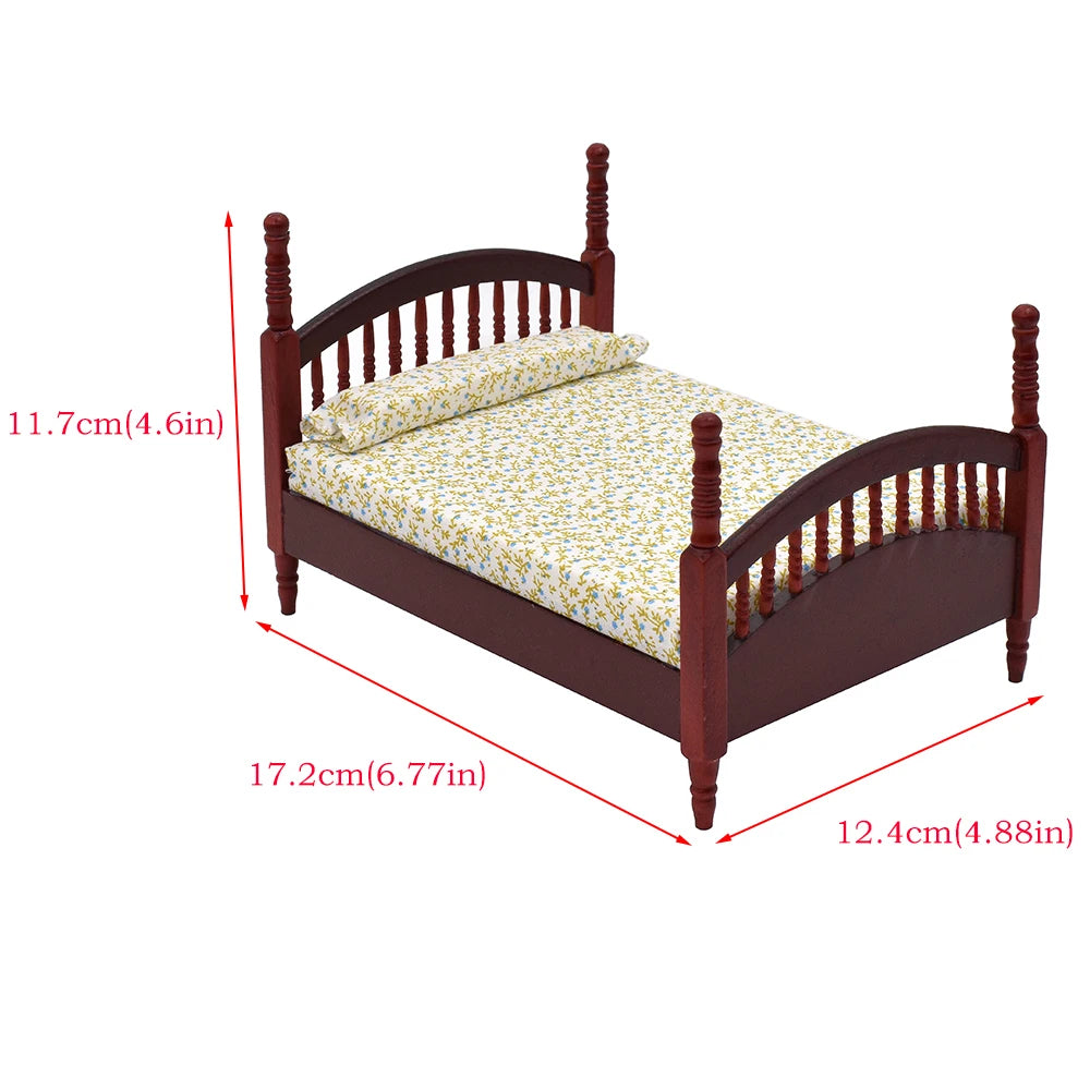 1:12 Scale Miniature Wooden Cabinet Dresser Mirror Bed Chair Dollhouse Furniture Set For Bedroom Decoration