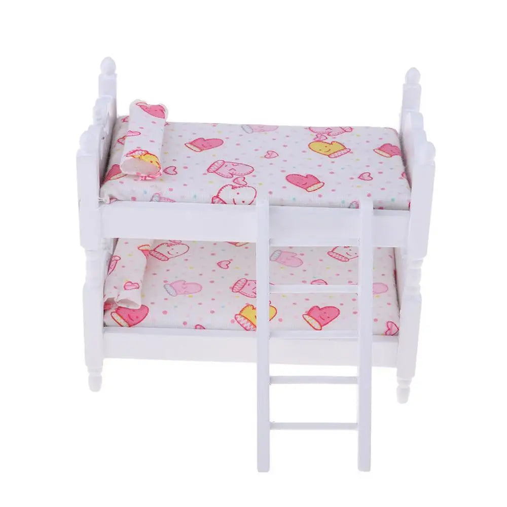 1:12 Scale Miniature Dollhouse Wooden Bunk Bed With Ladder For Bedroom Accessories