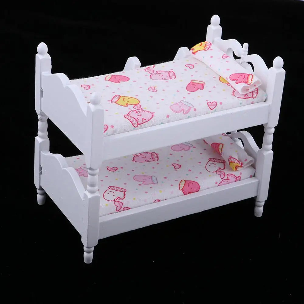 1:12 Scale Miniature Dollhouse Wooden Bunk Bed With Ladder For Bedroom Accessories