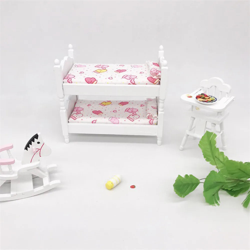 1:12 Scale Miniature Dollhouse Wooden Bunk Bed With Ladder For Bedroom Accessories