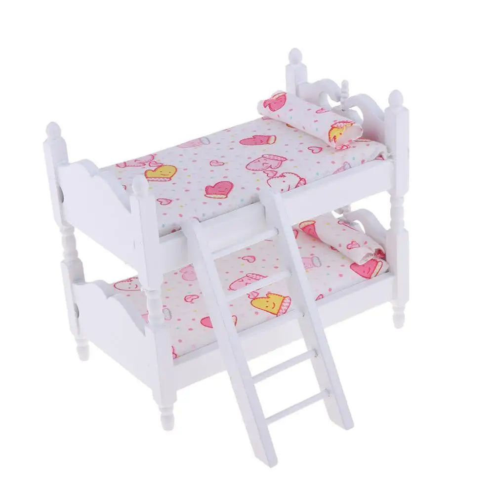 1:12 Scale Miniature Dollhouse Wooden Bunk Bed With Ladder For Bedroom Accessories