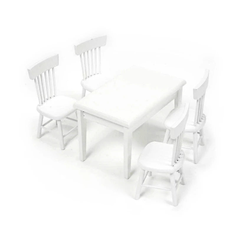 1:12 Scale Miniature White Dining Table And Chairs Set Dollhouse Furniture Accessories For Mini Toys