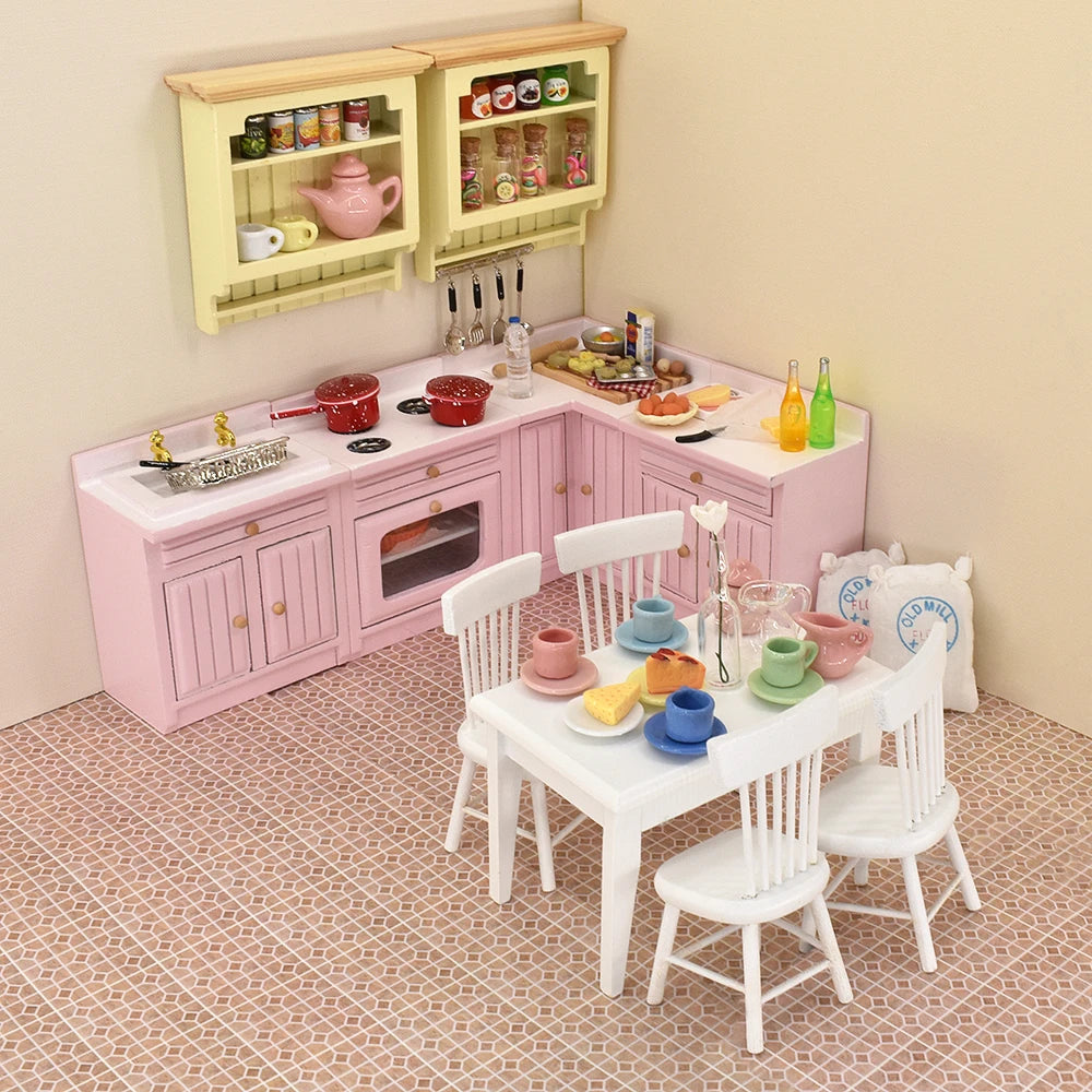 1:12 Scale Miniature White Dining Table And Chairs Set Dollhouse Furniture Accessories For Mini Toys