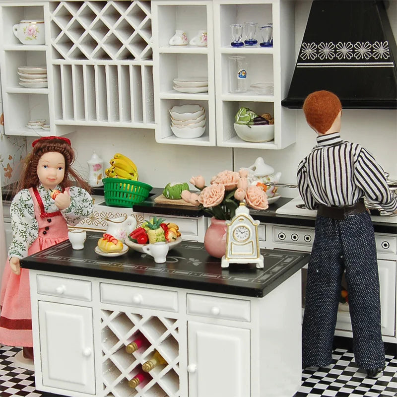 1:12 Scale Miniature Dollhouse Kitchen Cabinet Set Wooden Basin Stove Counter Doll Accessories Tiny House Miniature Furniture