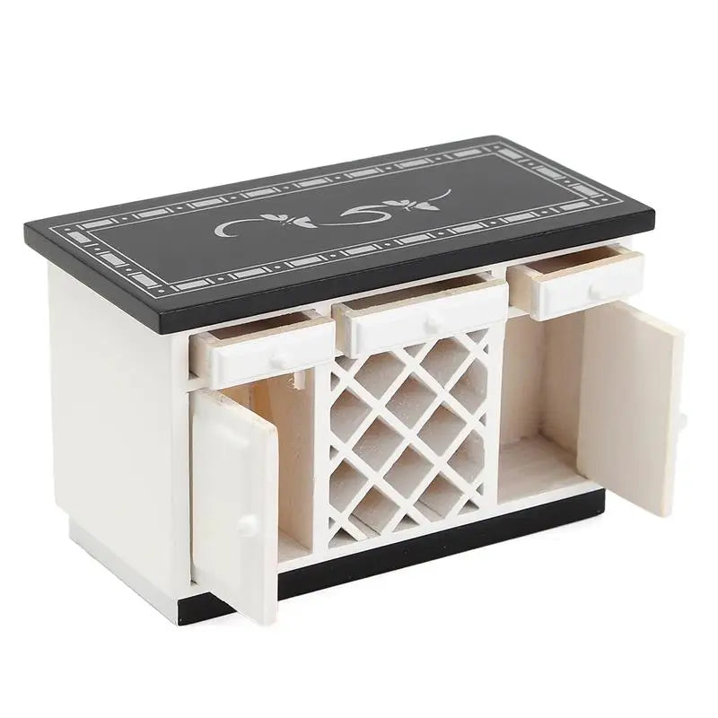 1:12 Scale Miniature Dollhouse Kitchen Cabinet Set Wooden Basin Stove Counter Doll Accessories Tiny House Miniature Furniture