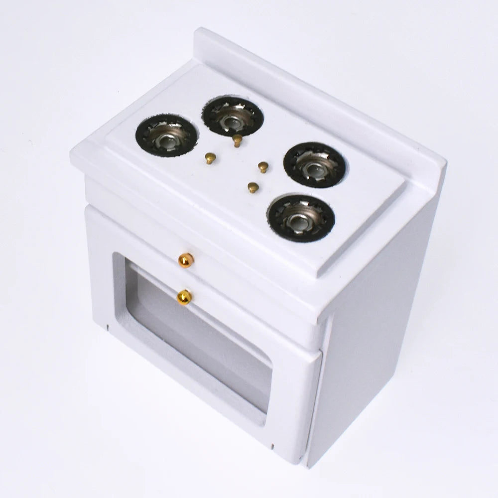 1:12 Scale Miniature Kitchen Furniture Set White Counter Stove Cabinet Fridge For Dollhouse Accessories
