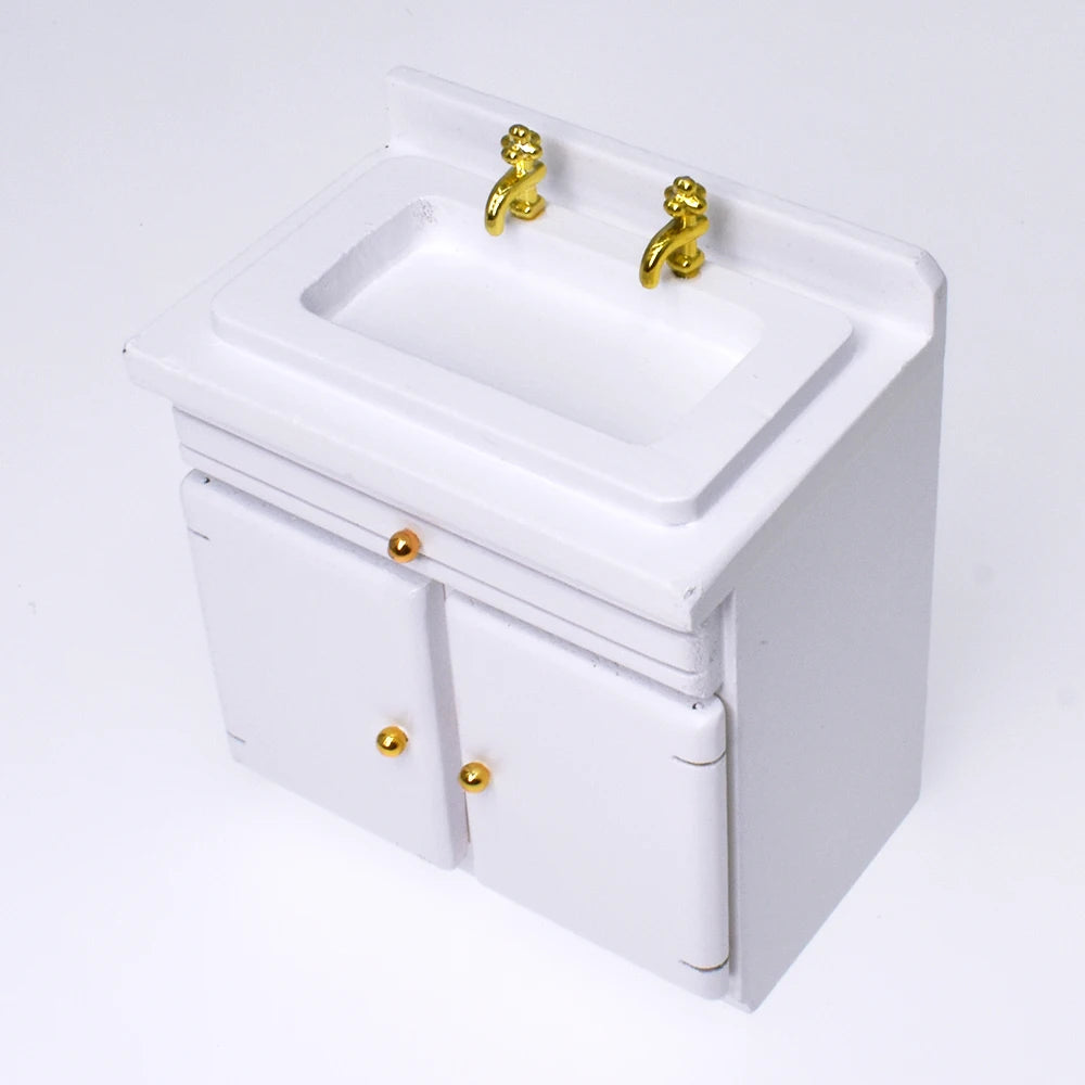 1:12 Scale Miniature Kitchen Furniture Set White Counter Stove Cabinet Fridge For Dollhouse Accessories