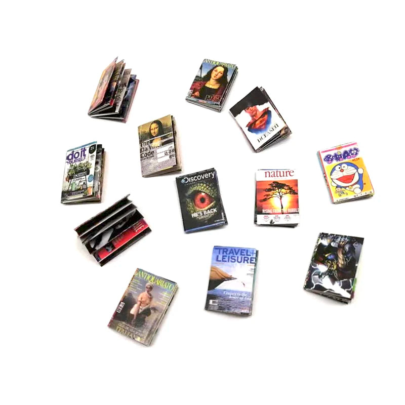 Revista en miniatura a escala 1:12, accesorios para casa de muñecas para decorar la sala de estar.