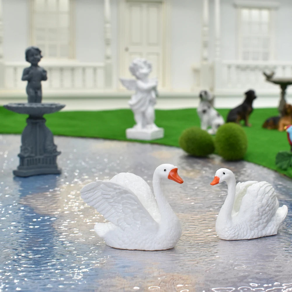 1:12 Scale Miniature Swan Figurine Set Dollhouse Accessories Animal Model Home Ornament Fairy Garden Decoration DIY Craft