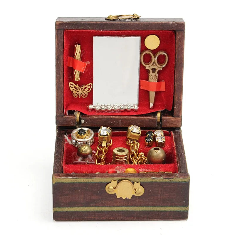 1:12 Scale Miniature Dressing Case Jewelry Box With Mirror For Dollhouse Perfume Storage