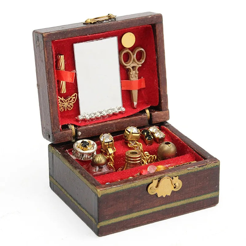 1:12 Scale Miniature Dressing Case Jewelry Box With Mirror For Dollhouse Perfume Storage